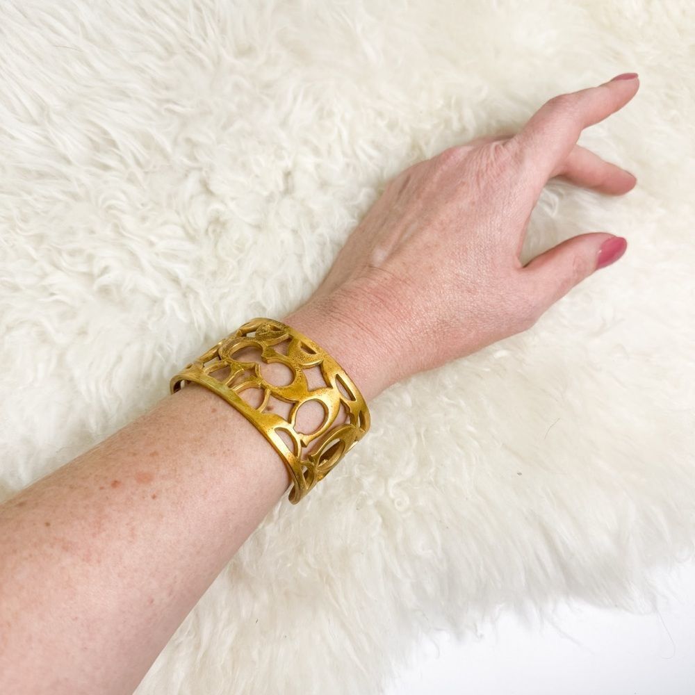 Coach Vintage Gold-Tone Openwork Cuff Bracelet - Statement Piece, Adjustable Fit